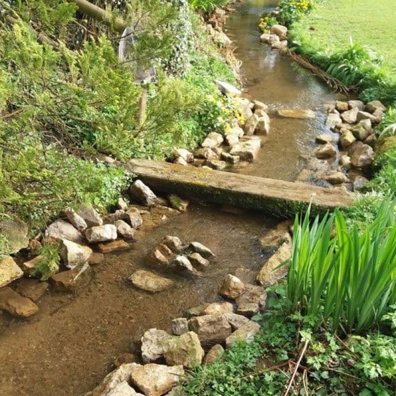 Sustainable garden design with a creek